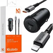 Mcdodo Chargeur de voiture avec câble de charge USB-C vers Lighting, Adaptateur pour véhicule, Noir