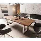 DELIFE Table-à-manger Edge 260x100 XL acacia marron acier inoxydable large Live-Edge