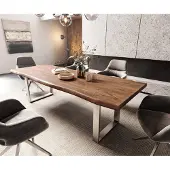 DELIFE Table-à-manger Edge 260x100 XL acacia marron acier inoxydable mince Live-Edge