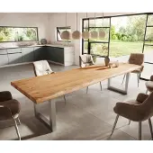 DELIFE Table-à-manger Edge 300x100 XL acacia nature acier inoxydable large Live-Edge