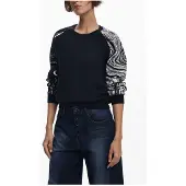 Desigual Femmes, Pull-over, Pull noir en polyester pour femme, Noir, (L)