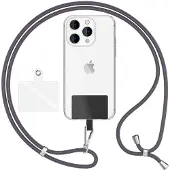Nalia HoldMe Air Edition - Lanyard universel avec 2 pads & mousqueton (argent) - 160cm de sangle pour portable à porter autour du cou - Gris foncé