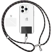 Nalia Lanyard universel avec 2 pads & mousqueton - 160cm de chaîne pour portable à porter autour du cou - Noir Or