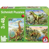 Schmidt 3 x 48 pièces Spiele Kinder Puzzle Abenteuer mit den Dinosauriern 56202