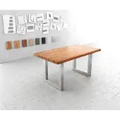 DELIFE Table-à-manger Edge 160x90cm XL acacia nature acier inoxydable large Live-Edge