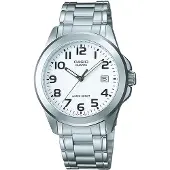 Casio Montre Homme MTP-1259PD-7BEG Quartz Analogique Acier Argent Cadran Blanc Date