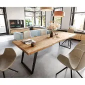 DELIFE Table-à-manger Edge 260x100 XL acacia nature métal incliné Live-Edge
