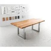 DELIFE Table-à-manger Edge 200x100 XL acacia nature acier inoxydable large Live-Edge