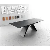DELIFE Table-à-manger Edge 180-220x100cm Laminam céramique gris V-pieds milieu noir