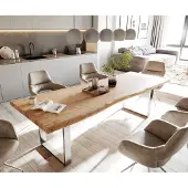 DELIFE Table-à-manger Edge 280x100cm XL acacia nature acier inoxydable mince Live-Edge