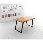 DELIFE Table-à-manger Edge 140x90 acacia nature métal incliné Live-Edge