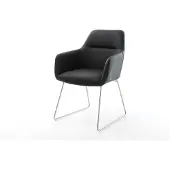 DELIFE Chaise-de-salle-à-manger Pejo-Flex cuir de vache noir pied trapèze acier inoxydable brossé ressorts ensachés