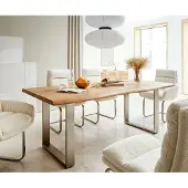 DELIFE Table-à-manger Edge 200x100 XL acacia nature acier inoxydable mince Live-Edge