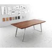 DELIFE Table-à-manger Edge 200x100cm acacia marron acier inoxydable argent incliné Live-Edge