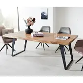 DELIFE Table-à-manger Edge 200x100 XL acacia nature métal incliné Live-Edge