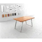 DELIFE Table-à-manger Edge 140x90cm acacia nature acier inoxydable argent incliné Live-Edge