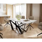 DELIFE Table-à-manger Edge 200x100cm Laminam céramique blanc pieds milieu acier plat noir