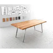 DELIFE Table-à-manger Edge 200x100cm XL acacia nature acier inoxydable argent incliné Live-Edge