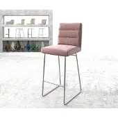 DELIFE Chaise-de-bar Pela-Flex velours rosé cadre de patins acier inoxydable