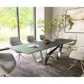 DELIFE Table-à-manger Edge 300x100cm Laminam céramique gris pieds milieu acier plat argent