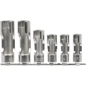 SW-Stahl 01482L Douilles ouvertes, 3/8 pouces, 10-19 mm, 6 pièces, fendues Adaptateur I Noix I Douille hexagonale I longue I difficile d'accès
