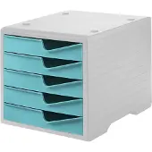 Styro Bac à tiroirs styroswing, 5 tiroirs, blocage de l'ouverture &amp; poignée encastrée, empilable, L 270 x P 340 x H 255 mm, polystyrène, gris-aqua
