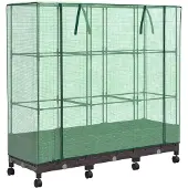 vidaXL Jardinière avec couvercle de serre et roulettes, lot de 3, marron
