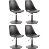 CLP Lot de 4 chaises de salle à manger Maverick en plastique, pivotantes et réglables en hauteur en continu, couleur du piètement : noir