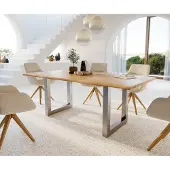 DELIFE Table-à-manger Edge 200x100x2,5-3 chêne nature acier inoxydable large Live-Edge
