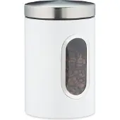 Relaxdays Lot de 10 boîtes de conservation, 1,4 L, avec couvercle et fenêtre transparente, pour le café, la farine, les pâtes, boîtes de conservation pour la cuisine, en métal, blanc