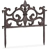 Relaxdays 5 éléments de clôture pour parterre, en fonte, style vintage, modulable, avec piquet, clôture décorative à enfoncer, H x L 27 x 27 cm, marron