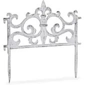 Relaxdays 10 éléments de clôture pour parterre, en fonte, style vintage, modulable, piquets à enfoncer, clôture décorative à enfoncer, H x L 27 x 27 cm, blanc