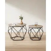 Vasagle Table basse ronde, lot de 2, table de salon, table d'appoint, ambiance vintage, plateau amovible, pour salon, gris-noir LET040B02
