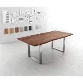 DELIFE Table-à-manger Edge 200x100 acacia marron acier inoxydable mince Live-Edge