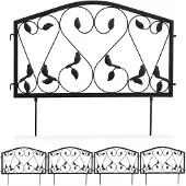 Relaxdays Clôture de parterre 8 pièces, bordure de parterre pour jardin, clôture à emboîter en fer, style antique, motif feuillage, clôture décorative, H x L 33 x 450 cm, noir
