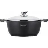 Royalty Line RL-BS28M: Marmite Enduite Avec Couvercle En Verre - 28cm