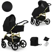 Kunert MATA 2in1 Poussette en noir avec cadre graphite - Poussette sûre et confortable pour bébé