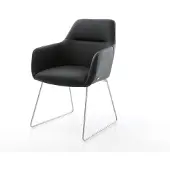 DELIFE Chaise-de-salle-à-manger Pejo-Flex cuir de vache noir pied trapèze acier inoxydable brossé ressorts ensachés