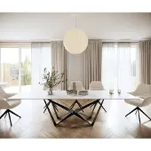DELIFE Table-à-manger Edge 300x100cm Laminam céramique blanc pieds milieu acier plat noir