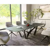 DELIFE Table-à-manger Edge 300x100cm Laminam céramique gris pieds milieu acier plat noir