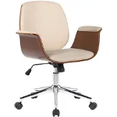 CLP Chaise de bureau Kemberg - Similicuir, bois en noyer - Crème