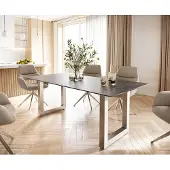 DELIFE Table-à-manger Edge 200x100 céramique Laminam nero greco gris inox large