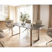 DELIFE Table-à-manger Edge 200x100 céramique Laminam nero greco gris inox étroit