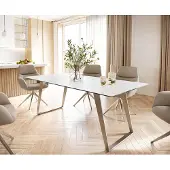 DELIFE Table-à-manger Edge 200x100 céramique Laminam statuarietto blanc inox incliné