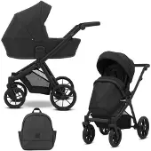 Kunert Poussette BRAV 2 en 1, noire, avec cadre noir et roues jaunes, pour un confort et un style optimaux