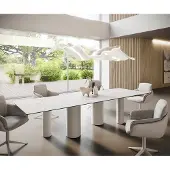 DELIFE Table à manger Edge 300x100 Céramique LaminamStatuarietto Blanc Pilier Métal Blanc