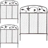 Relaxdays Bordure de parterre à enfoncer , 3 éléments de clôture de 79 x 63 cm (H x L), métal, clôture de parterre décorative, marron foncé