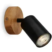 Briloner - Applique rétro avec bois, Applique vintage, douille GU10, spot orientable, spot mural rustique, noir-bois, 90x85 mm
