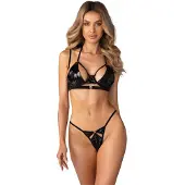Obsessive Keira Lise - ensemble soutien-gorge brillant - noir - L/XL
