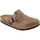 Birkenstock pour homme. 1019484 Sabots en Cuir Boston Soft (Ajustement Étroit) beige (45), Plat, Aucun, Casuel